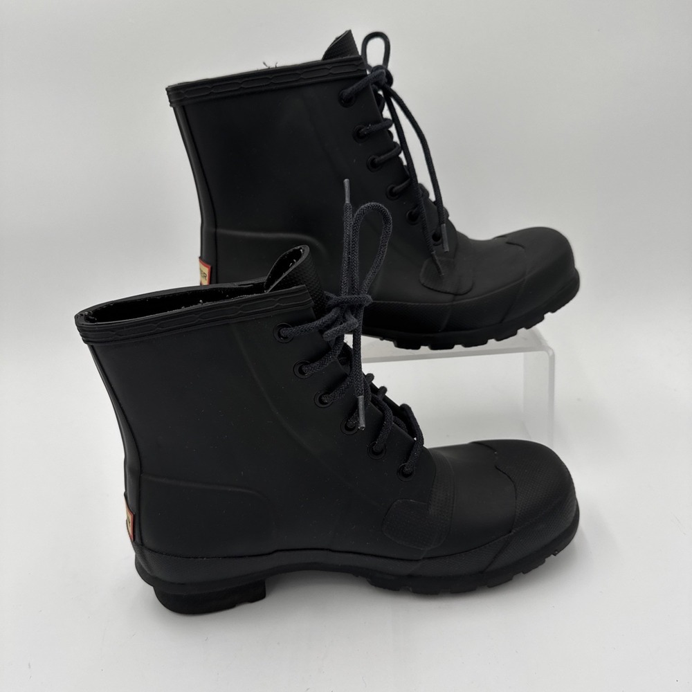 Hunter Black Lace-Up Short Rain Boots